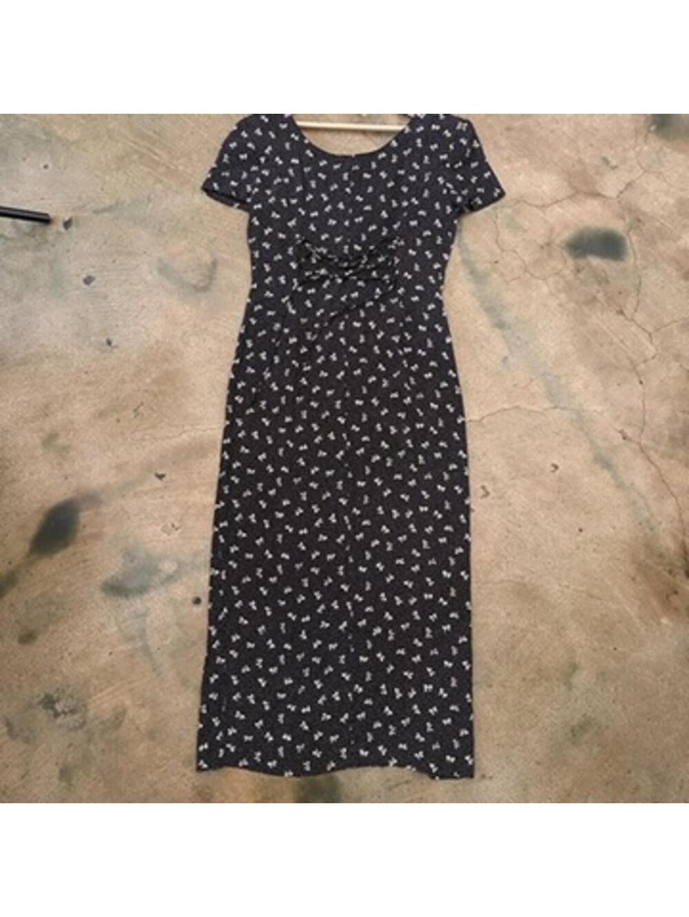Elizabeth Wayman New York Vintage Polka Dot Bow Maxi Dress Black Womens 8 - Picture 6 of 8